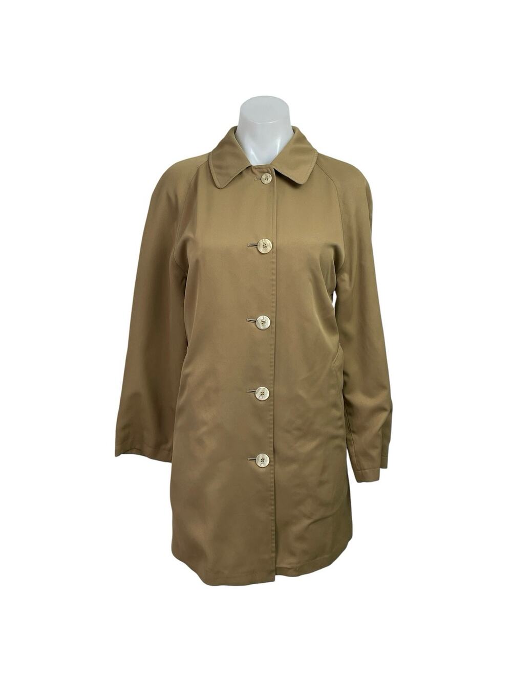 Burberry Women's Tan Long Sleeve Collared Button Down Midi Coat Jacket Size L